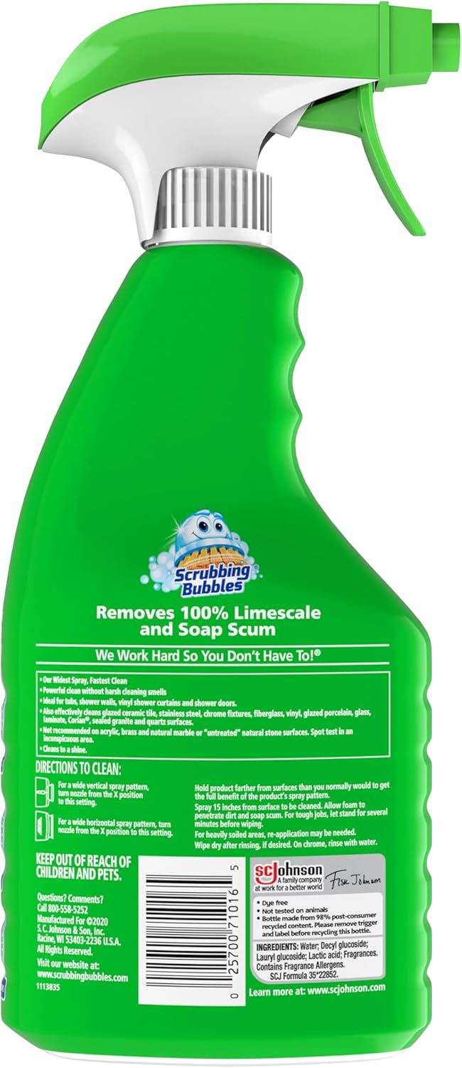 Scrubbing Bubbles Mega Bathroom Cleaner Spray - Foaming Action for Limescale & Soap Scum Removal | 32oz Rainshower Scent