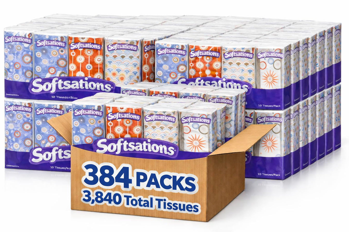 3,840 Count 3-Ply Pocket Facial Tissues – 384 Travel Packs with 10 Tissues Each, Bulk Value Pack