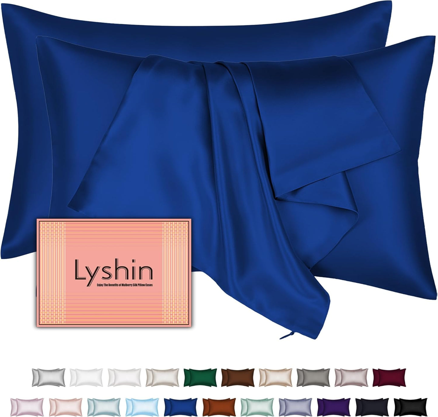 Skiennix Silk Pillowcases - 2 Pack Queen Size | Mulberry Silk for Hair & Skin - Royal Blue