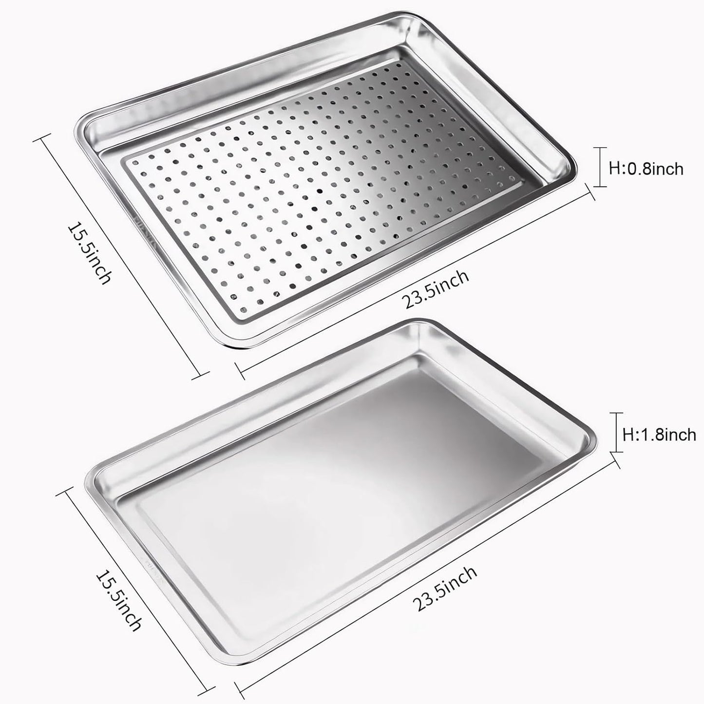 Regine Switzerland Extra Large 304 Stainless Steel Baking Pan Set - 2-Pack Non-Toxic Bakeware (1 Solid & 1 Perforated)