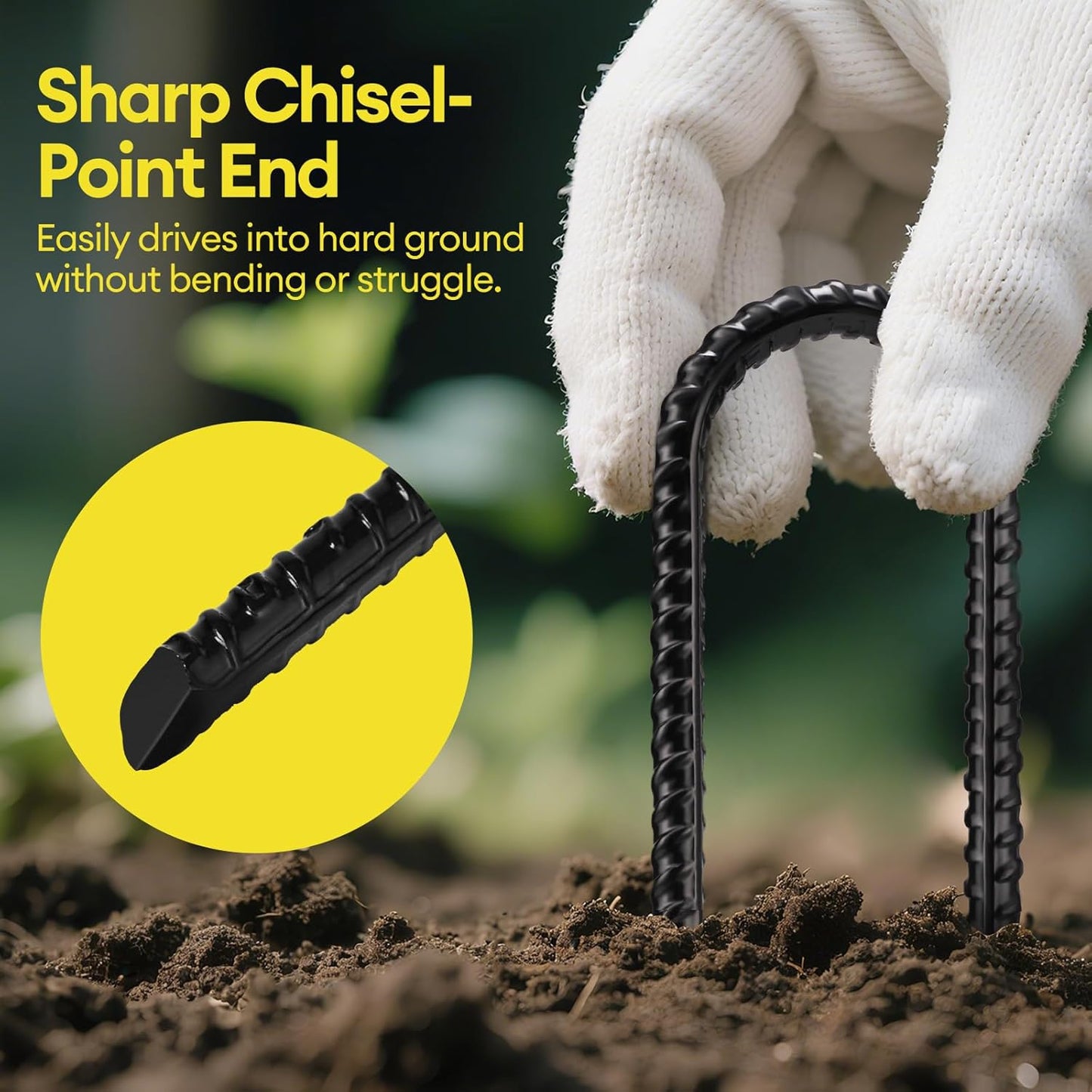 Maygrove 12 Inch Heavy-Duty Rebar Stakes - Galvanized Steel U-Shaped Tent Anchors | 10 Pack, Anti-Rust Black