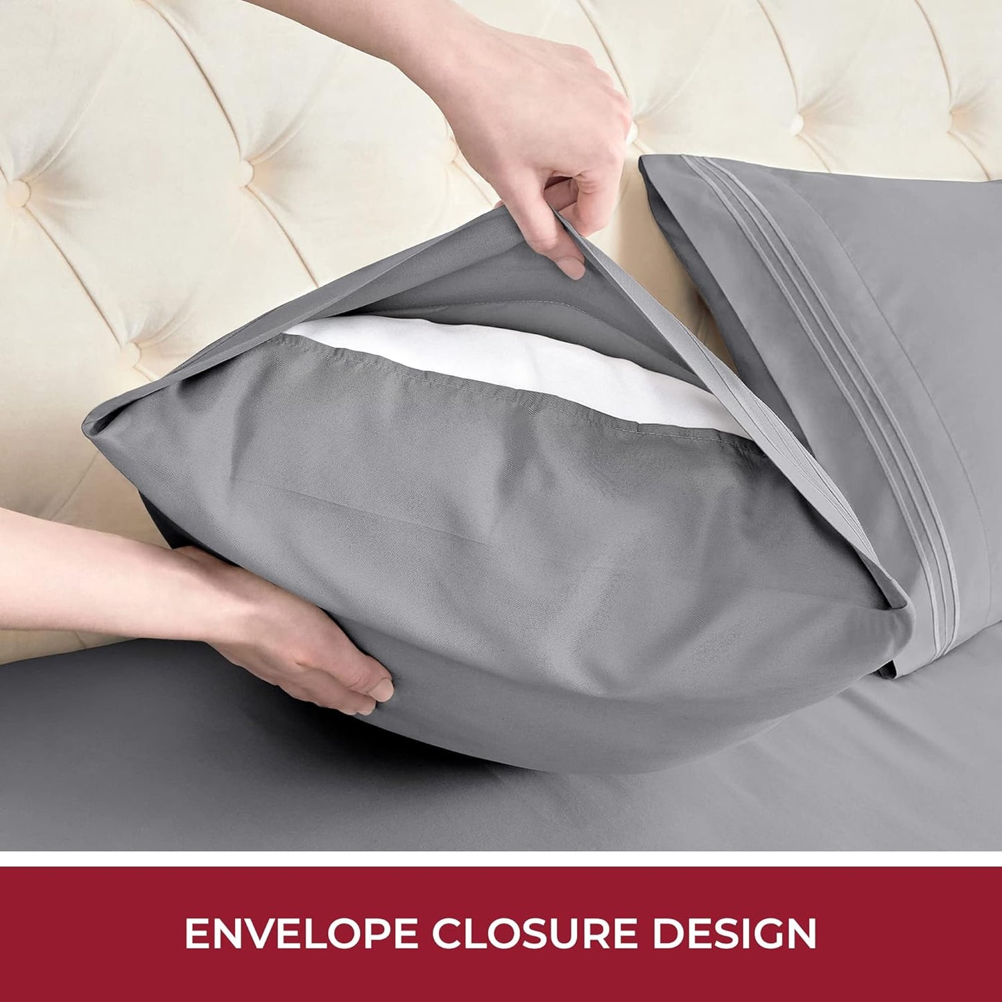 Mellanni RV Short Queen Sheets - Hotel Luxury Bedding Set | Extra Soft, Cooling, Deep Pocket - Gray, 4 PC
