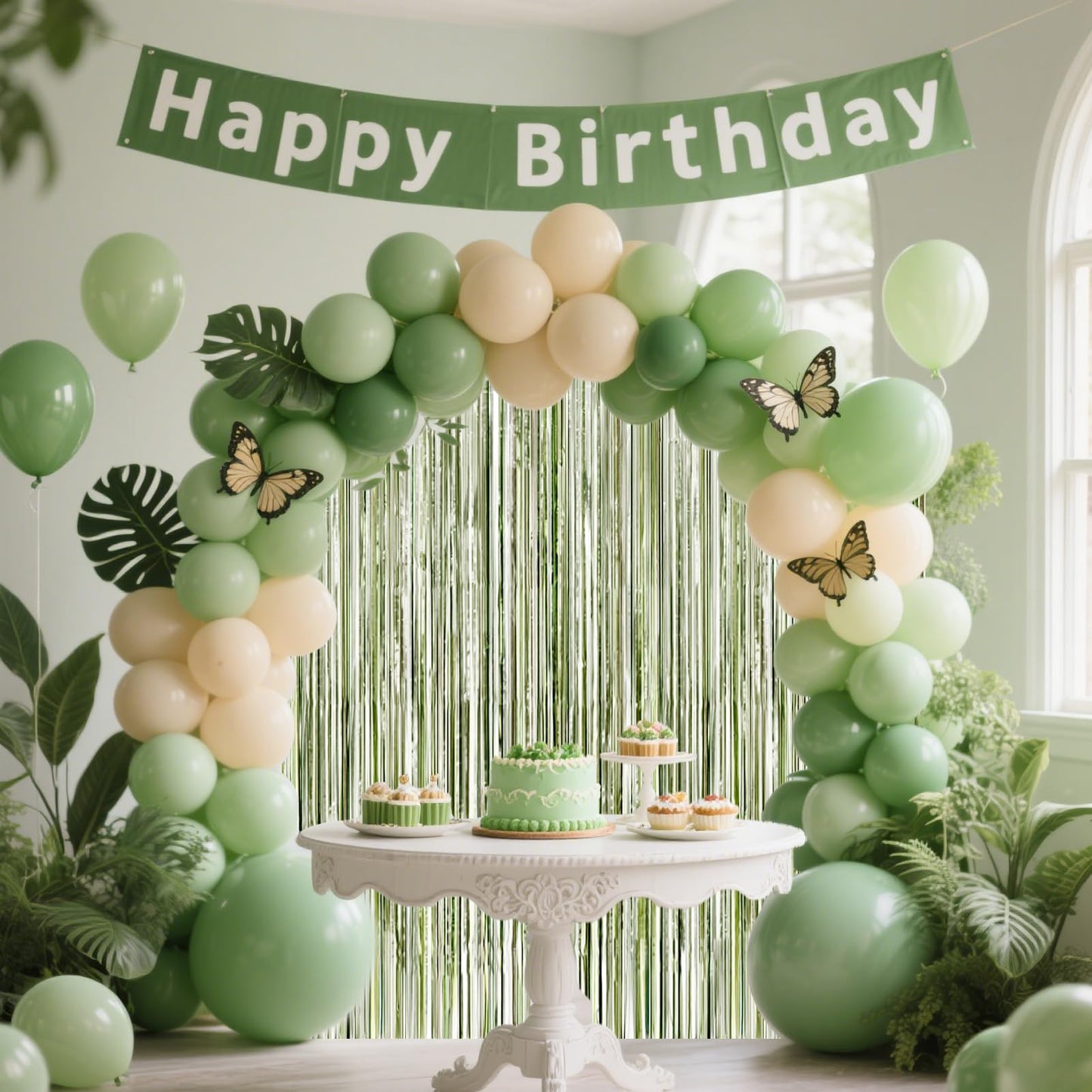 4 Packs Sage Green Foil Fringe Curtain, Light Green Glitter Metallic Tinsel Backdrop for Boho Birthday Wedding Bridal Baby Shower Engagement Martini Party Decorations Supplies