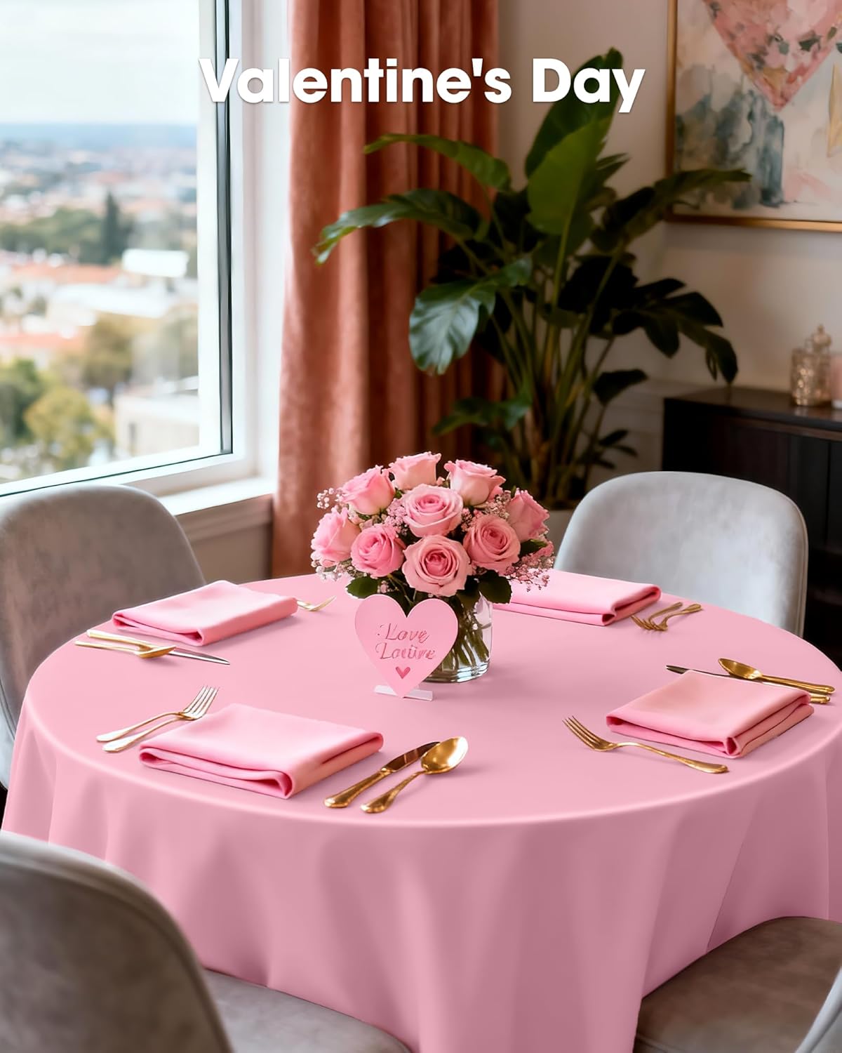 Pureegg 84'' Round Plastic Table Cloths - Disposable 8 Pack in Pastel Pink for Easter & Special Occasions