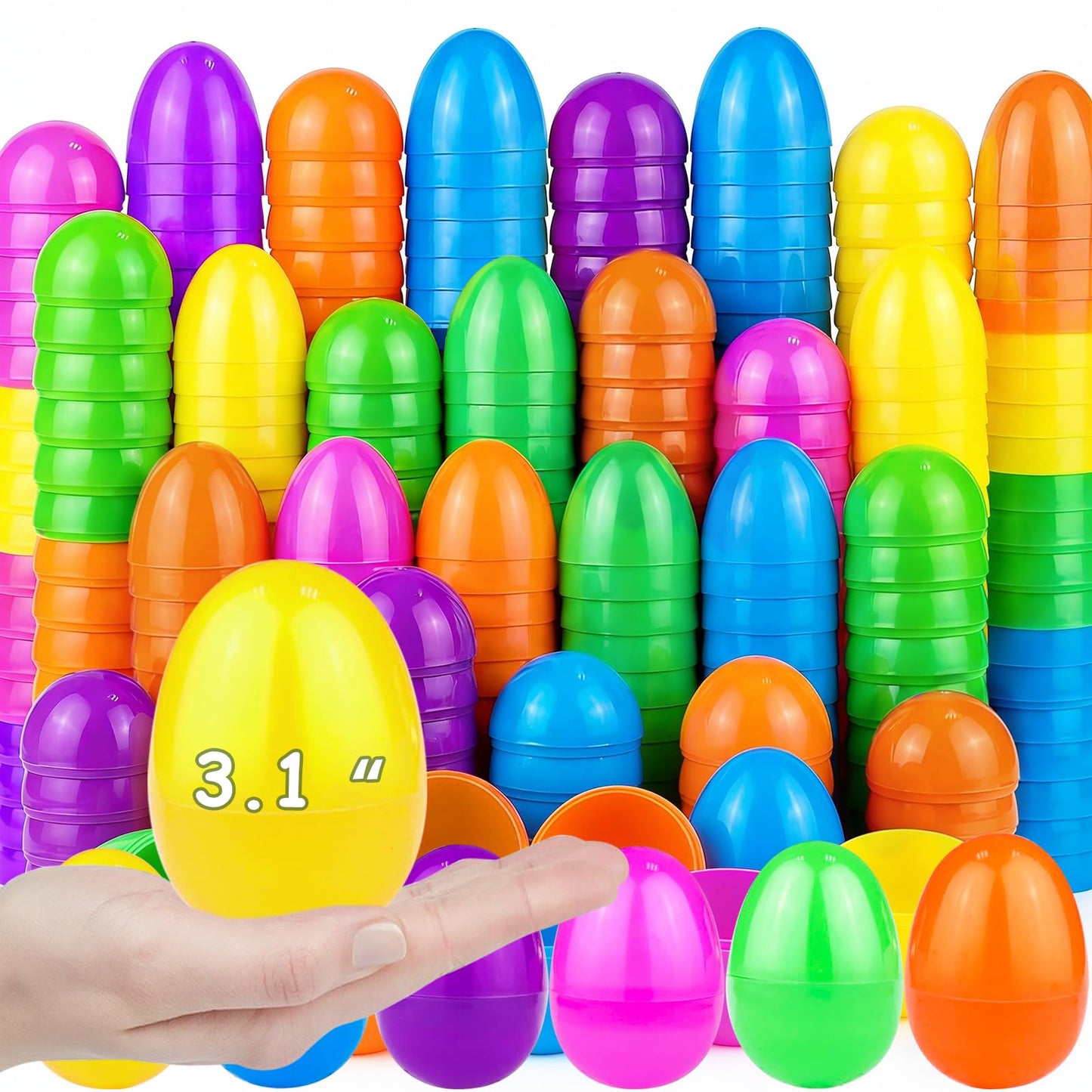 AMENON 100 Pcs 3.1 Inch Large Plastic Easter Eggs Bulk 6 Colors Empty Easter Eggs Fillable, Easter Basket Stuffers Fillers, Easter Hunt Party Favor , Classroom Prize Supplies Kids Toddler