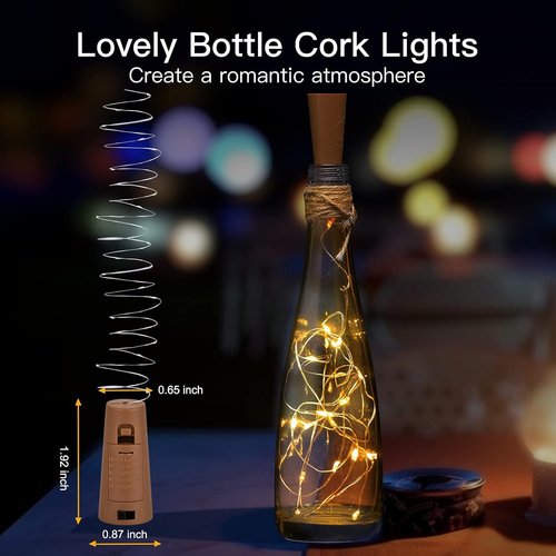 Brightown Wine Bottle Lights - 20 Pack LED Waterproof Cork Lights | Silver Wire Mini Fairy Lights for Parties & Weddings