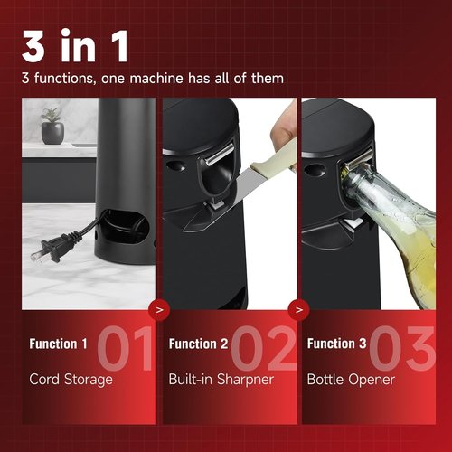 Davivy Electric Can Opener - 3-in-1 Design with Removable Stainless Steel Cutter | Black & Stainless Steel