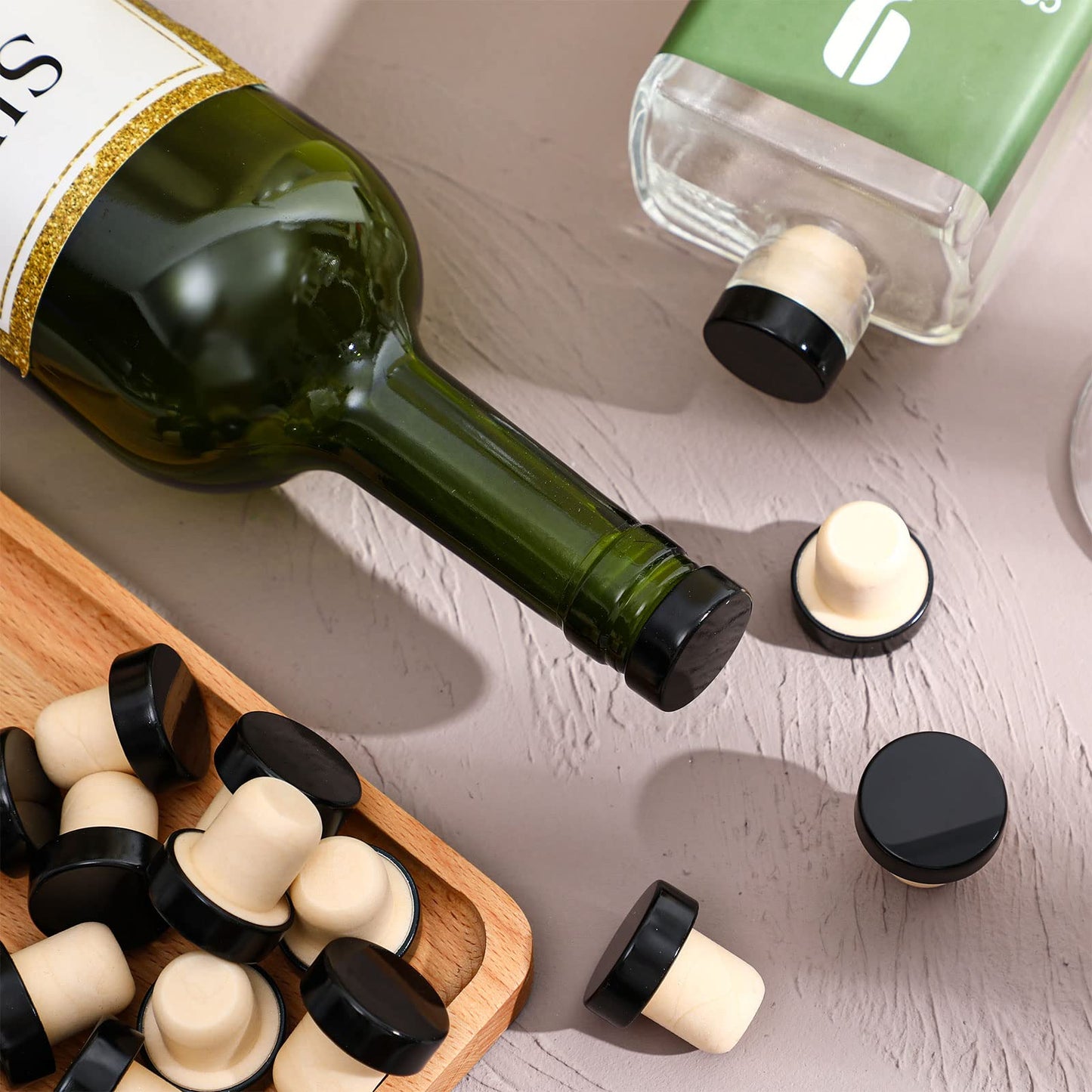 Yookeer T-shaped Stopper Cork Wine Bottle Stoppers Reusable Wine Sealing Plug for Beer Bottles DIY Craft(Black,24 Pieces)