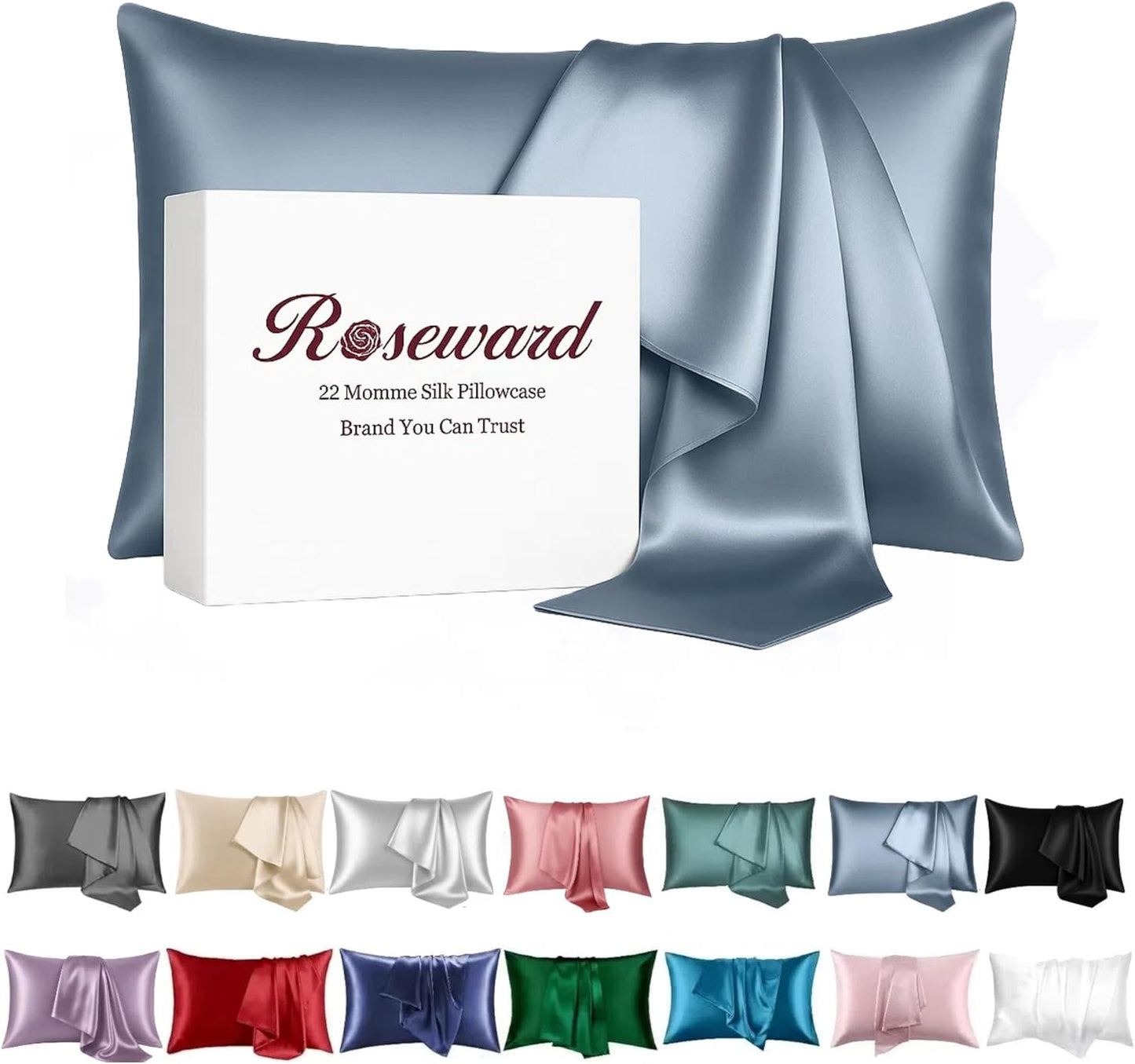 Skiennix Premium Natural Mulberry Silk Pillowcase - 22 Momme Standard Size for Hair & Skin | 20"x26" (Blue Grey)