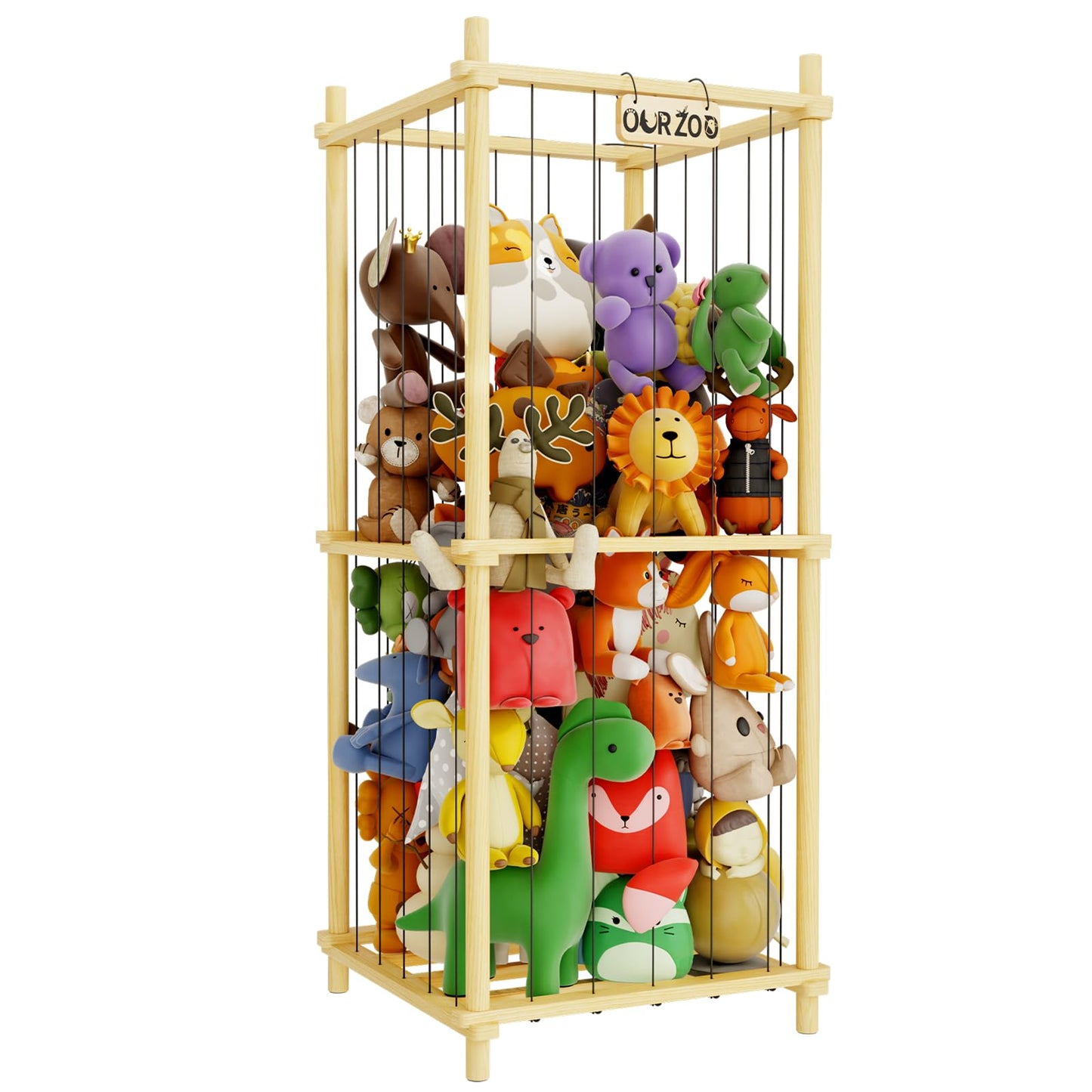 HAIDAIYA Stuffed Animal Zoo Storage Cage Wooden, Wood Extra Large Stuffed Animal Storage Basket, Toy Storage for Big Stuffed Animals, Large Toy Chest for Kids Girls Boys Toy Organizer Holder