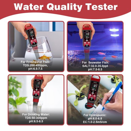 Digital Pool Salt Tester & pH Meter Water Quality Tester with Color Screen for Pool Aquarium Hot Tub Hydroponics 0.1 High Accuracy Salinity Tester Pool Water Testing Kit for Saltwater Aquarium