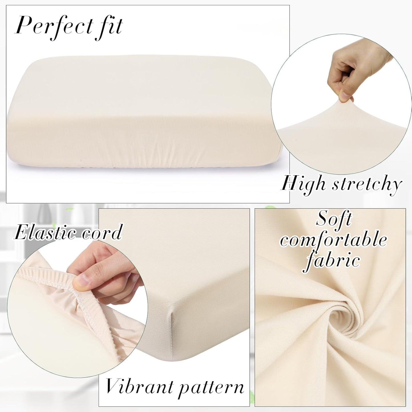 Newwiee 8Pcs Patio Cushion Covers - Stretch Waterproof Replacement for Outdoor Furniture | Beige