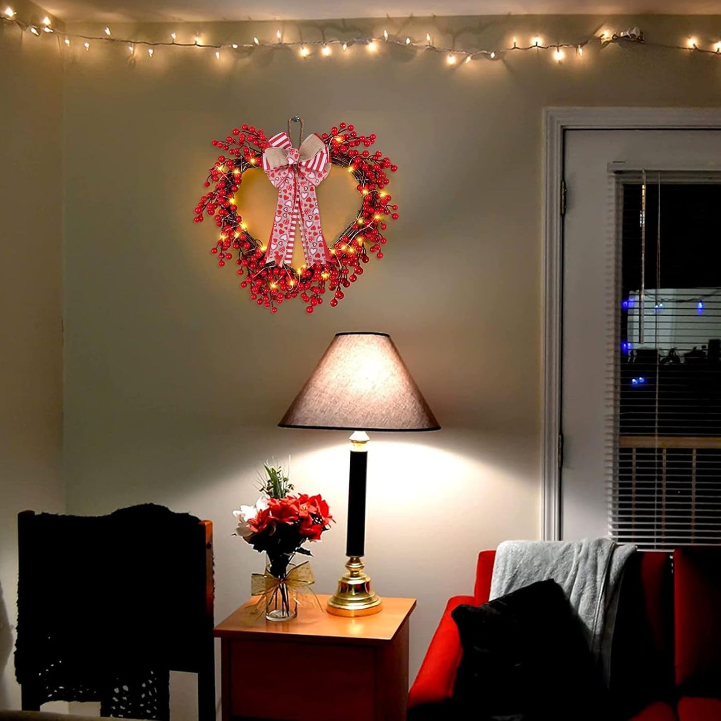Meseey Valentine's Day Tree Topper Bow - Red Heart Printed Burlap Wreath for Home Decor | Indoor/Outdoor Use