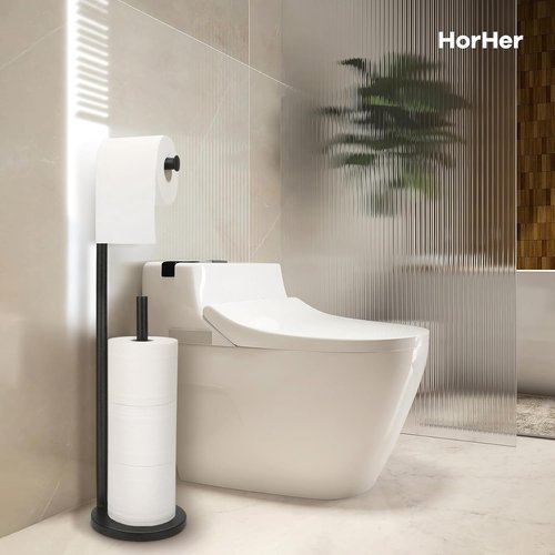 Black Galaxy Toilet Paper Holder Stand - Rustproof Free-Standing Storage for 4 Rolls
