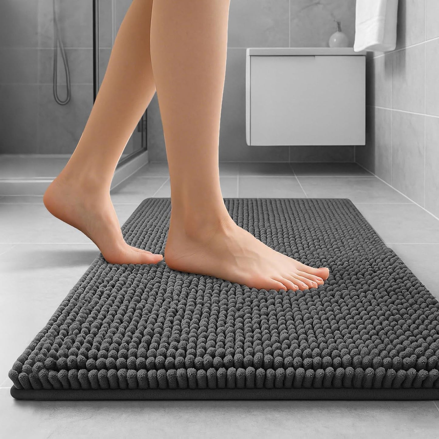 Skiennix Extra Soft Chenille Bathroom Rug - Quick Dry, Machine Washable, 23x15 Inches, PVC Backing