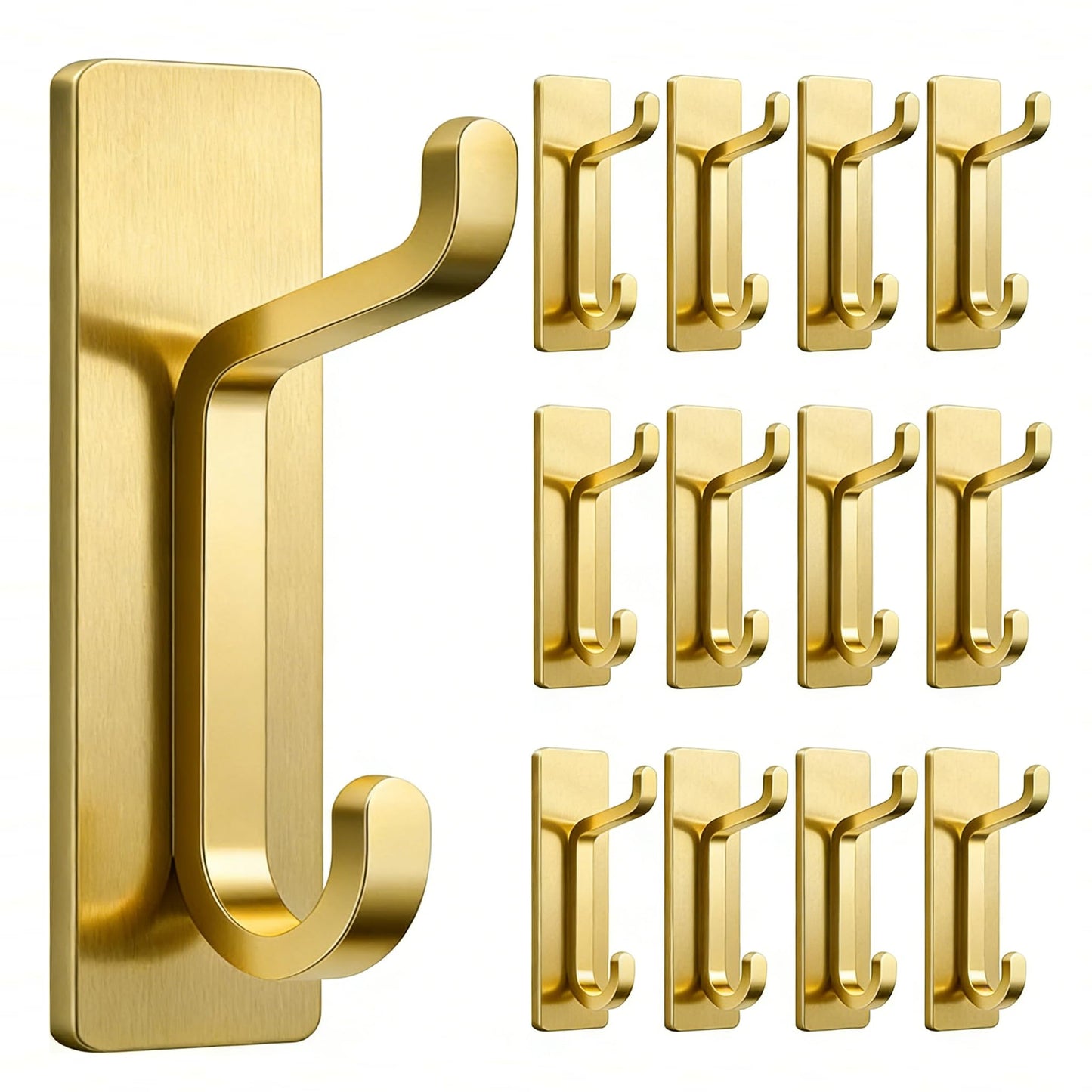 pickpiff 12 Pack Wall Hooks for Coat and Towel: 13LB Strong Adhesive Door Hanger Stick on, Brushed Gold
