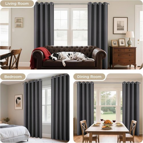 Joydeco Grey Blackout Curtains - 84 Inch Long Thermal Insulated Room Divider Drapes | Noise Reducing, 2 Panels