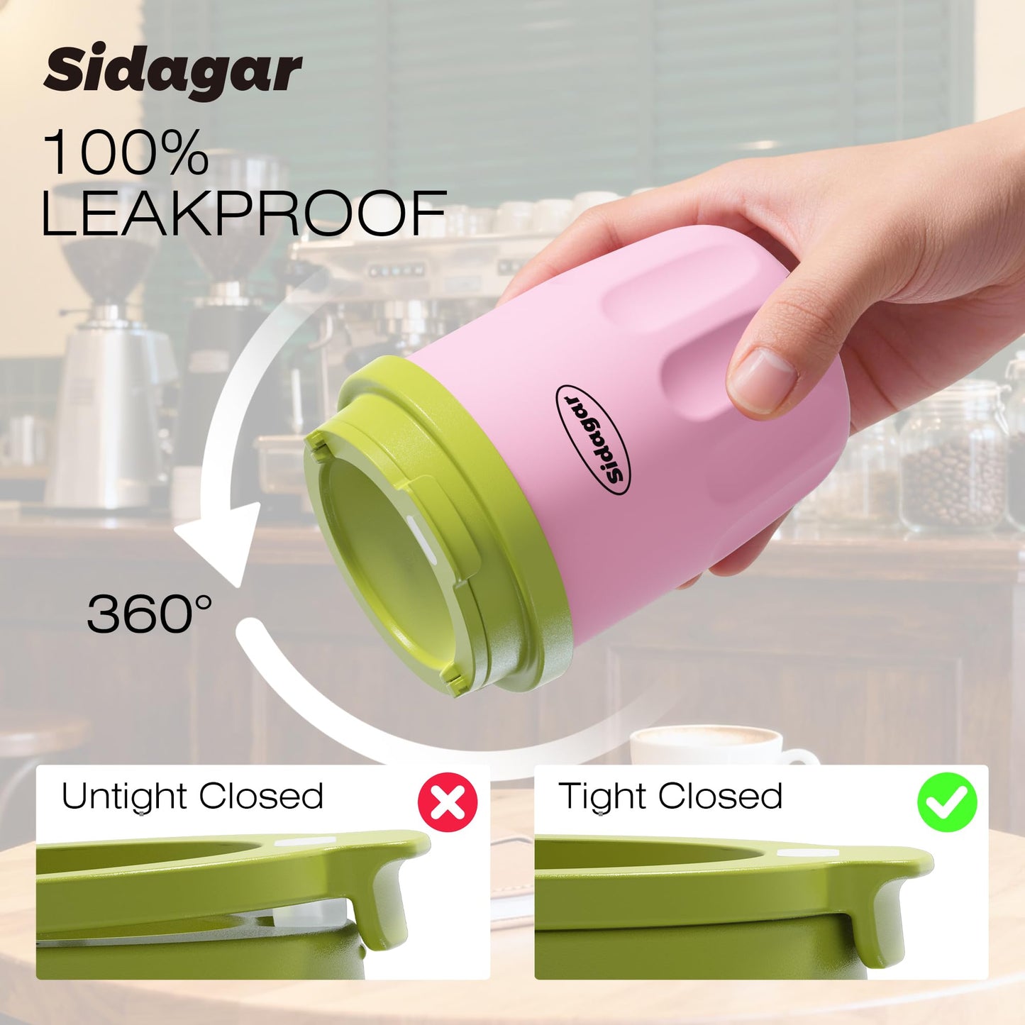 Sidagar Travel Coffee Mug 10 oz Ceramic Lined Tumbler, Double Wall Stainless Steel Coffee Cup with Lid, Vacuum Spill Proof Mini Water Bottle, Insulated Thermal Mug for Home Office,Pink