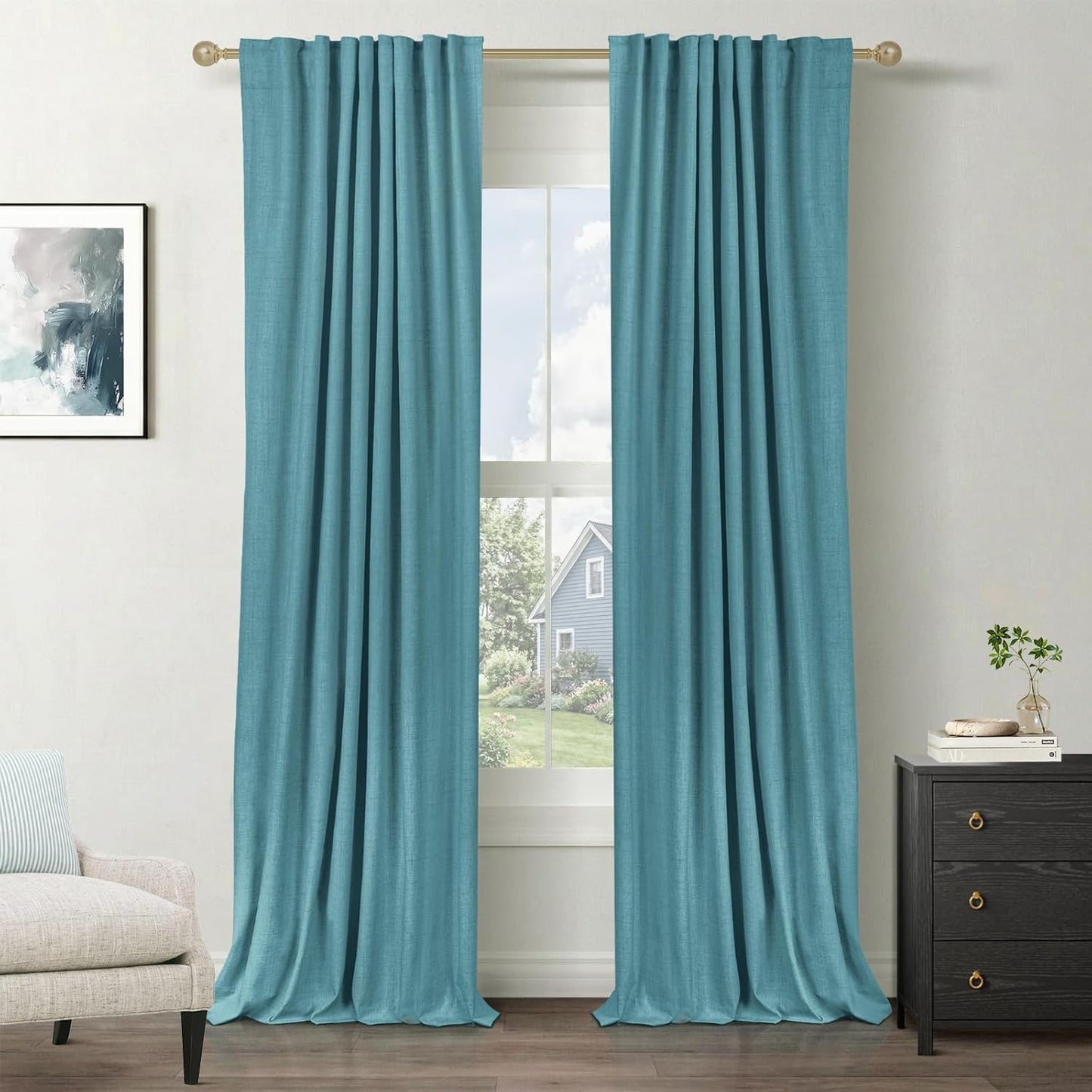 Skiennix Blackout Curtains - 100% Blackout Thermal Insulated Drapes, 50" W x 90" L, Dark Cyan - 2 Panels Set