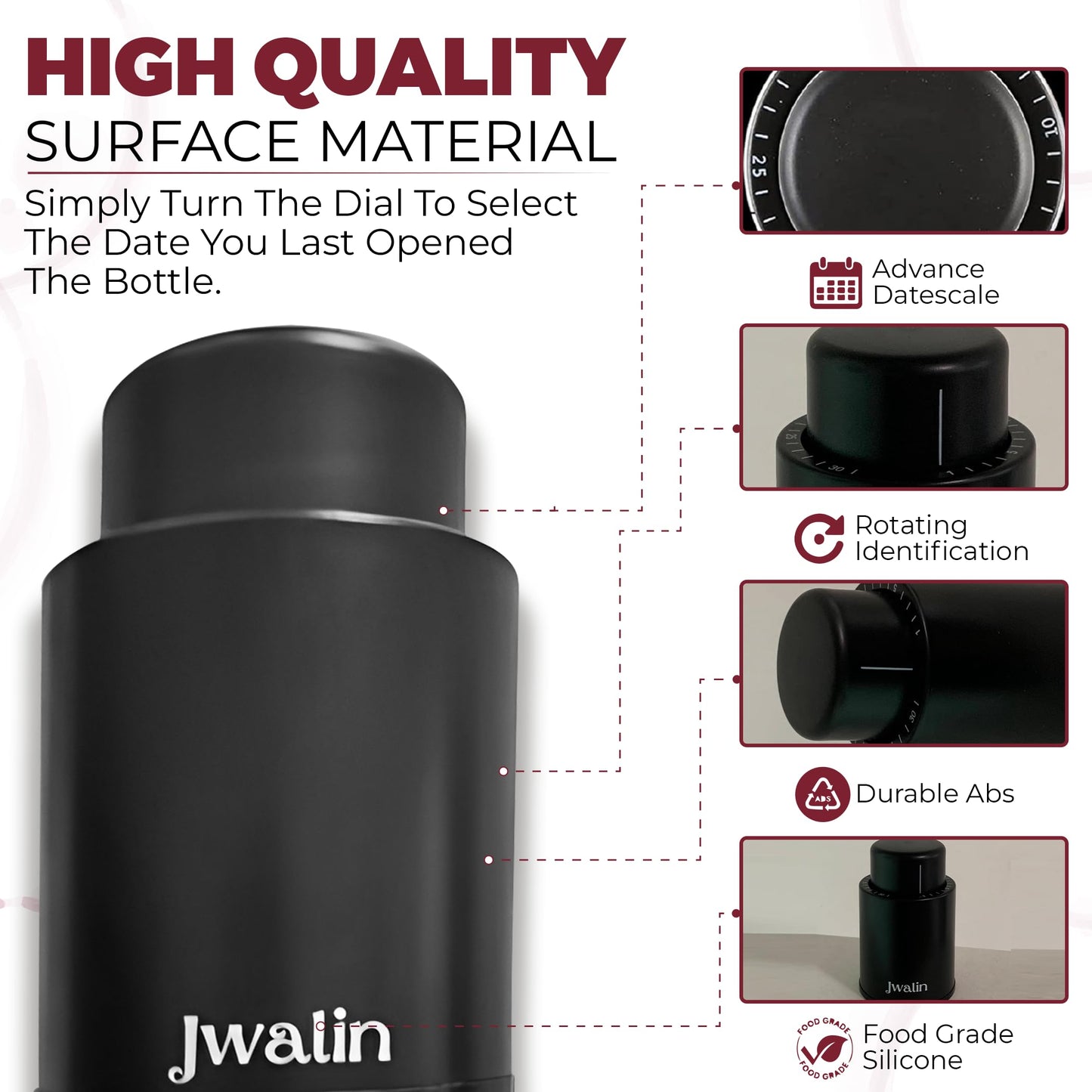 Jwalin Wine Vacuum Pump Stopper – Premium Wine Preserver with Airtight Seal, Reusable Vacuum Pump Keeps Wine Fresh, Perfect Wine Accessory Gift for Wine Lovers