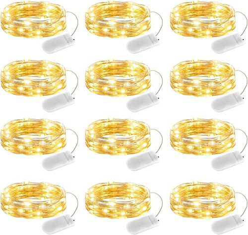 Fairy Lights Battery Operated String Lights - 12 Pack 7ft 20 LED Warm White Silver Wire for DIY Decor