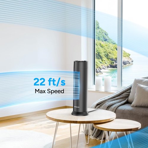Dr.Prepare Tower Fan - 28 dB Quiet Bladeless Design | 3 Speeds, 80° Oscillation, 16 Inch Portable Fan - Black