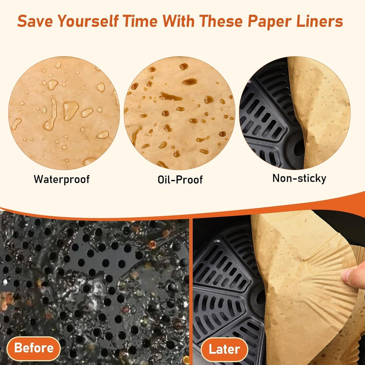 KDSOM Air Fryer Liners Disposable for Ninja Air Fryer, 100 Pcs Non-Stick Parchment Paper - Oil-proof (22x14.5cm), Brown