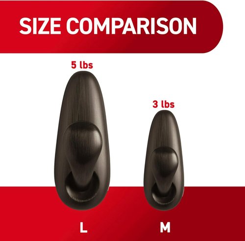 Command 5 lb Large Metal Coat Hooks - Oil Rubbed Bronze, Damage-Free Adhesive Strips for Home Decor