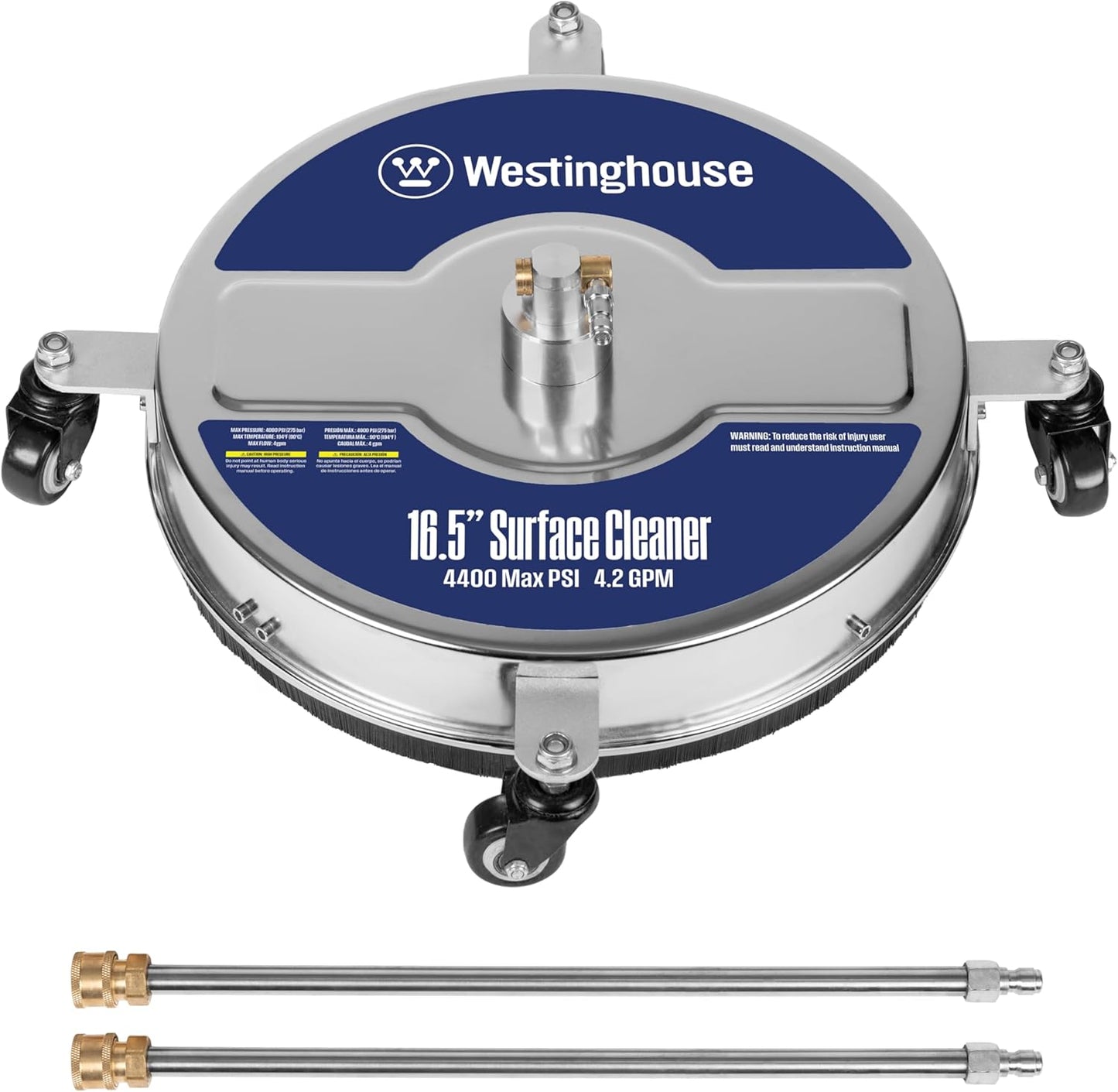Westinghouse 16.5” Pressure Washer Surface Cleaner - Stainless Steel, 4400 Max PSI | Fits Gas & Electric Washers