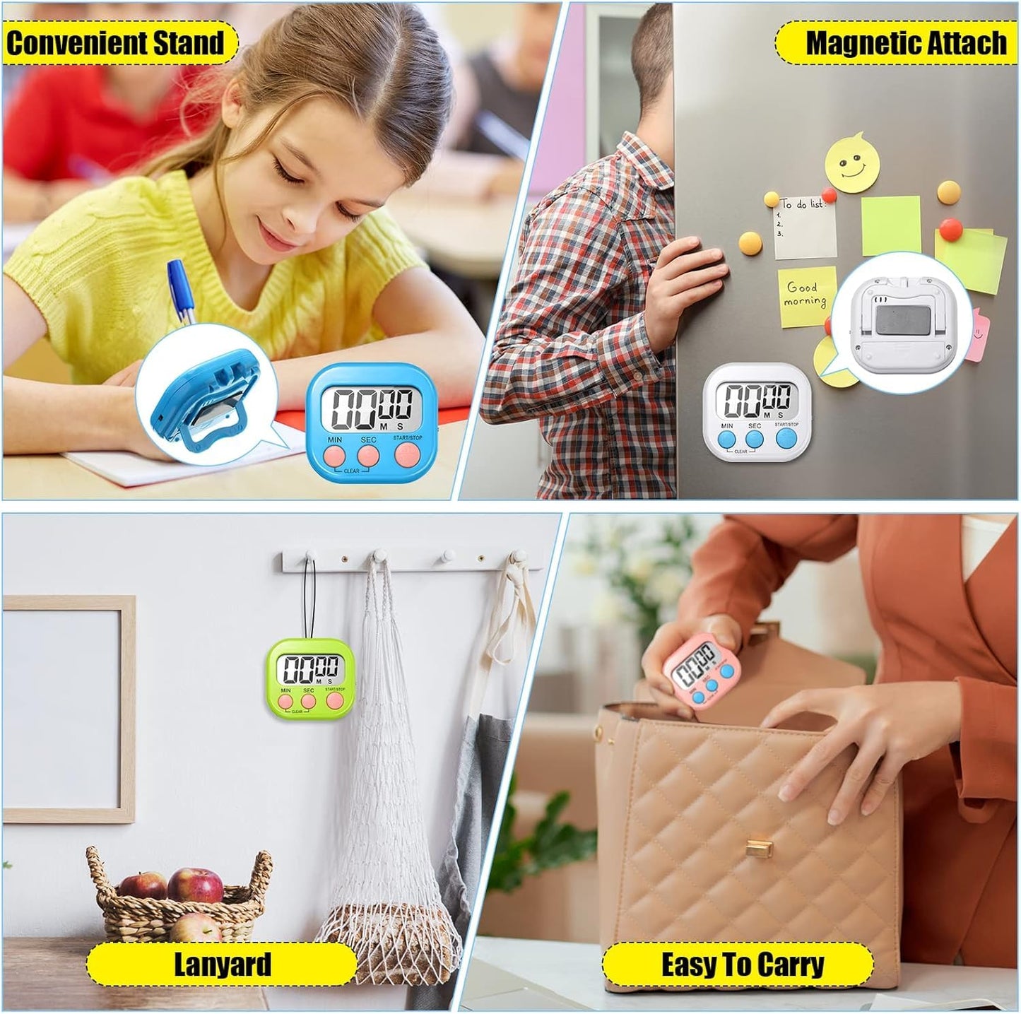 20 Pack Small Digital Timers, Timer for Kids, Magnetic Back and ON/Off Switch, Minute Second Count Up Countdown Kitchen Timers, Suitable for Cooking, Egg, Classroom, Teacher, Exercise, Study, Oven