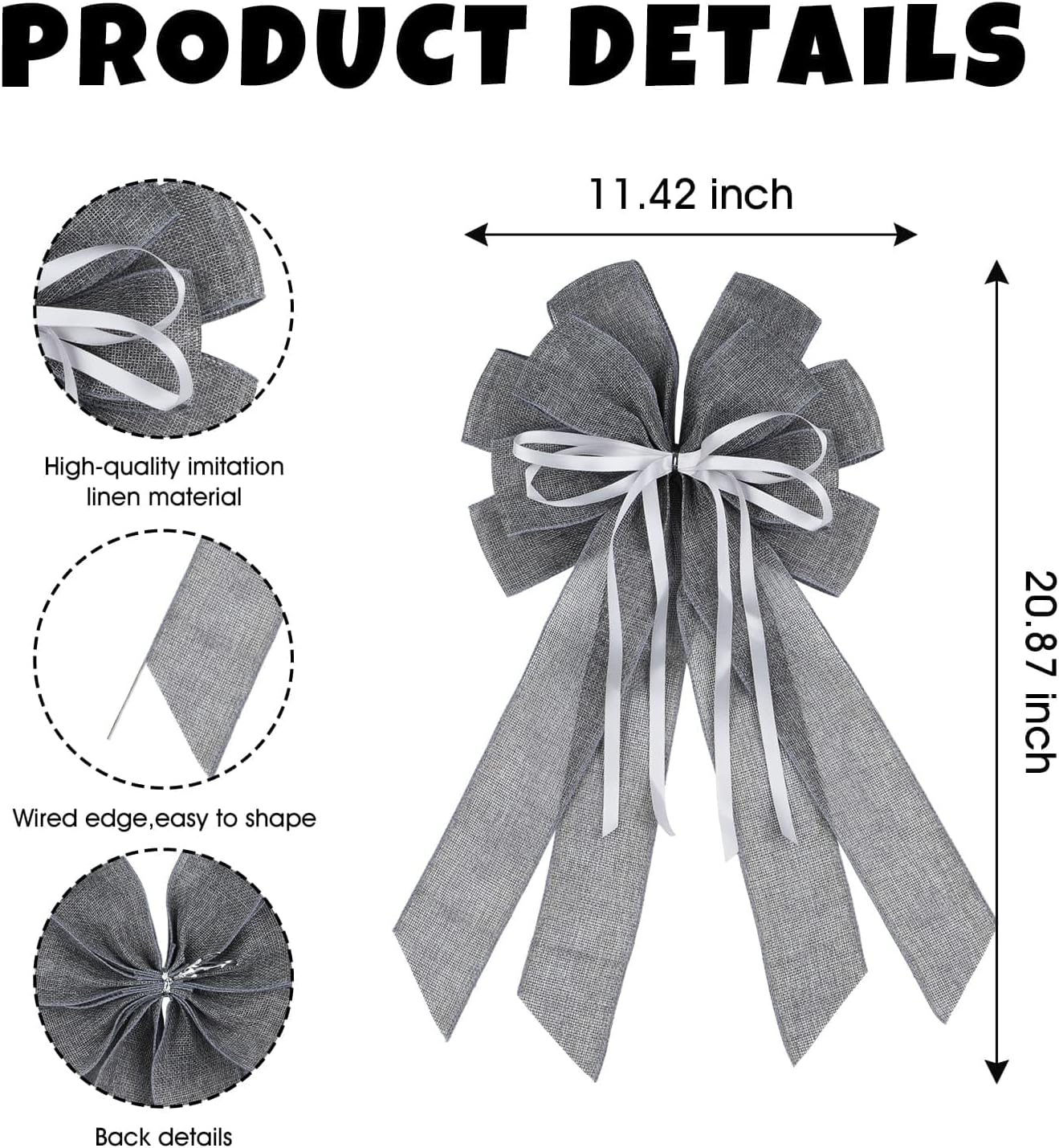 YKW Large Gray Burlap Bow - 20x11 Inch Modern Farmhouse Wreath Decor | Versatile Indoor/Outdoor Holiday Accent