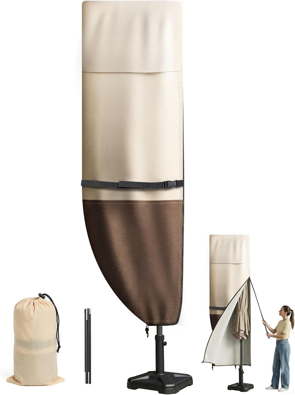 Vailge Patio Umbrella Cover - Waterproof & Windproof 600D Oxford for Double-Sided Umbrellas 13-15 Feet