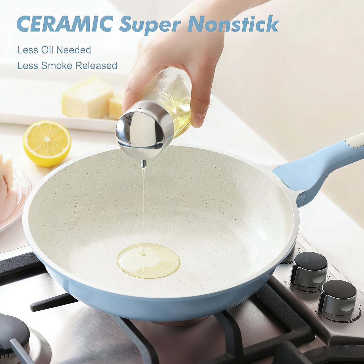SENSARTE Nonstick Ceramic Frying Pan 8-Inch, Healthy Non Toxic Skillet, Induction Compatible Omelet Pan with Heat Resistant Handle, PFAS-Free, Blue