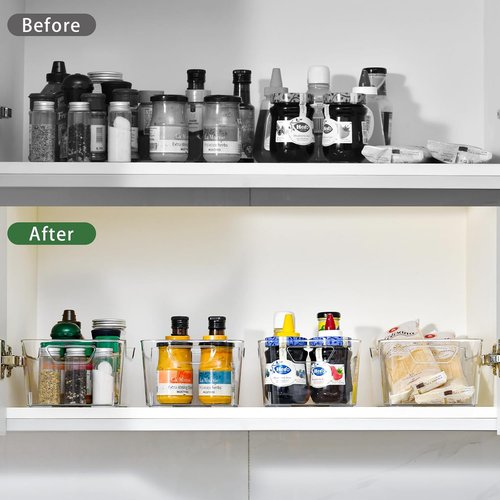 Clear Plastic Storage Bins by [Brand Name] - 12 Pack Pantry Organizers with Handles for Kitchen & Bathroom