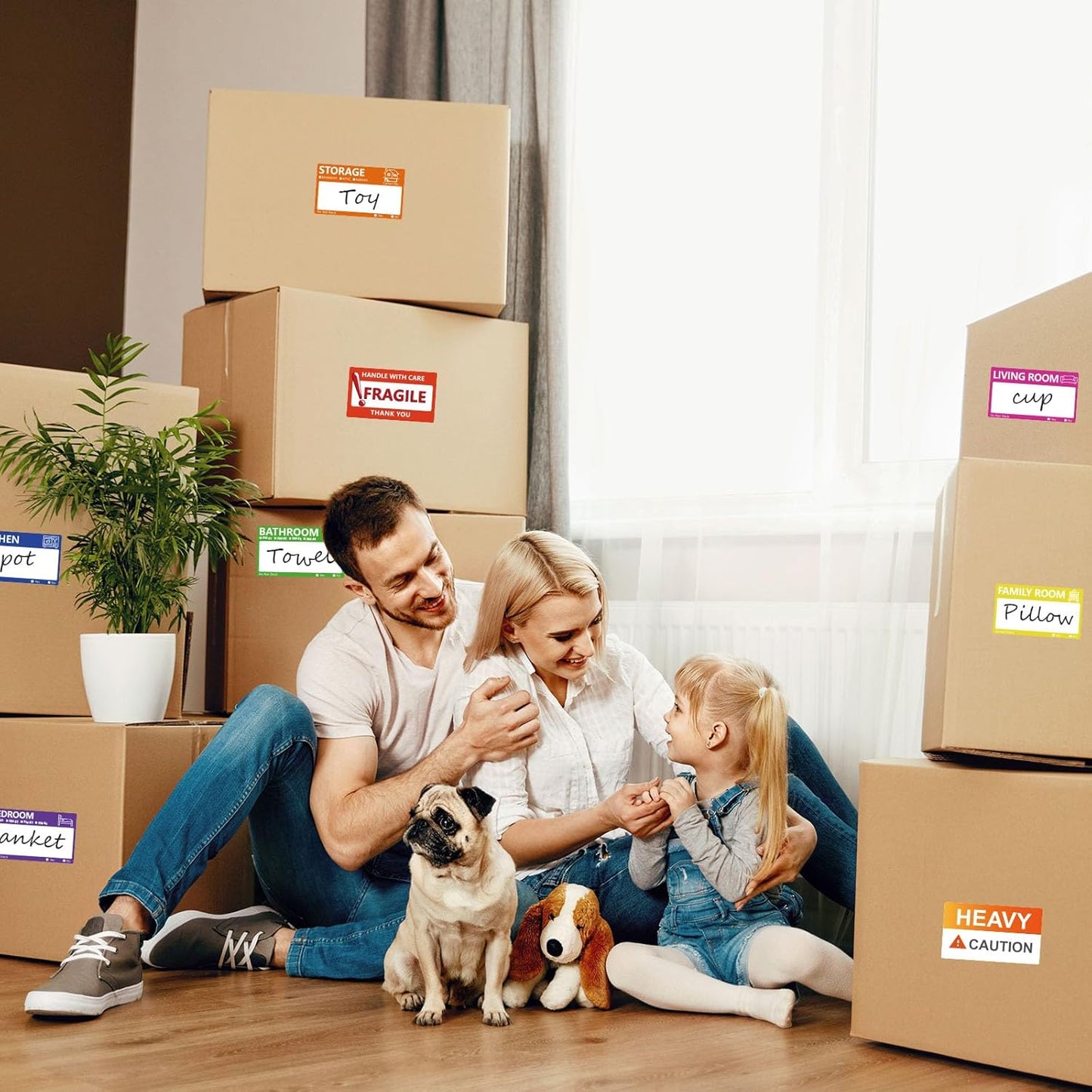 Skiennix Large Moving Labels - 400 PCS Color-Coded Stickers for Packing Boxes | Writable Notes Areas