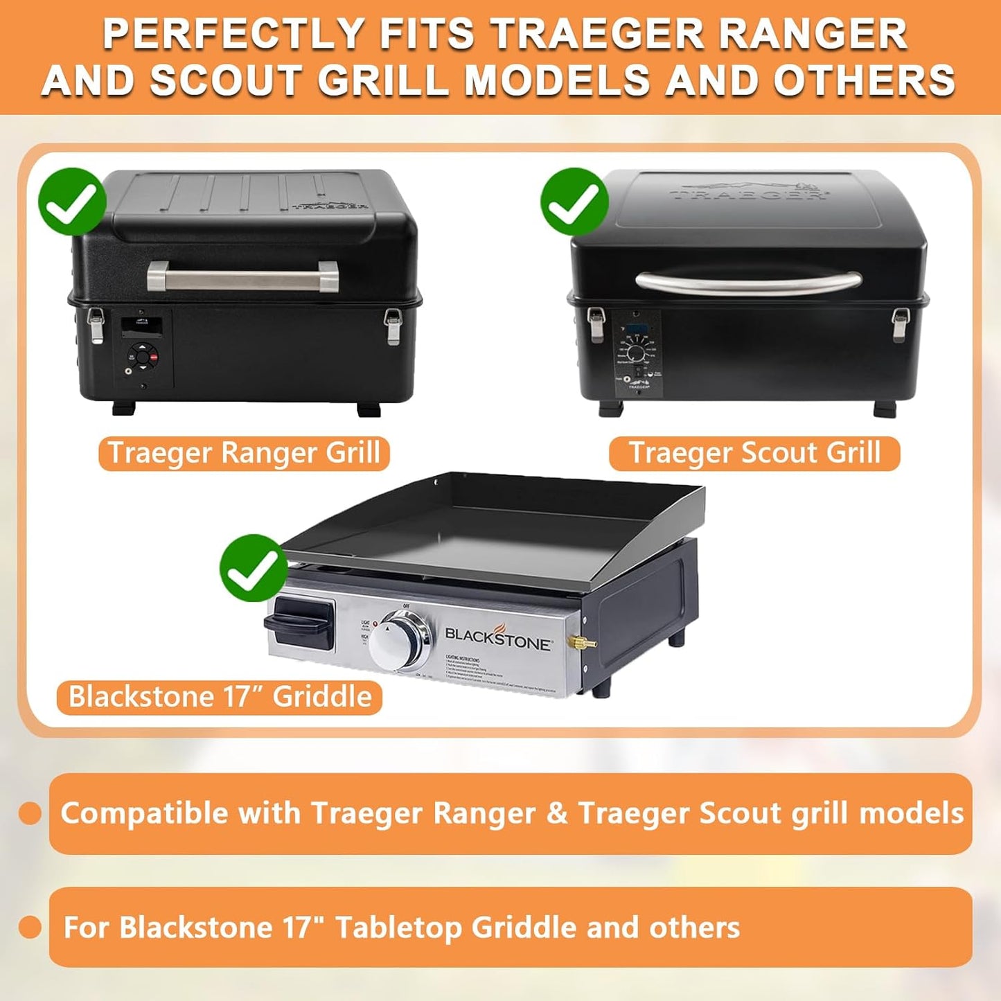 Traeger Ranger Grill Cover - Heavy Duty Waterproof Protection for BAC475 Scout & Blackstone 17” Griddle | 21” x 19.5” x 12”