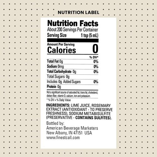 Finest Call Premium Single Pressed Lime Juice Drink Mix, 1 Liter Bottle (33.8 Fl Oz), Pack of 3