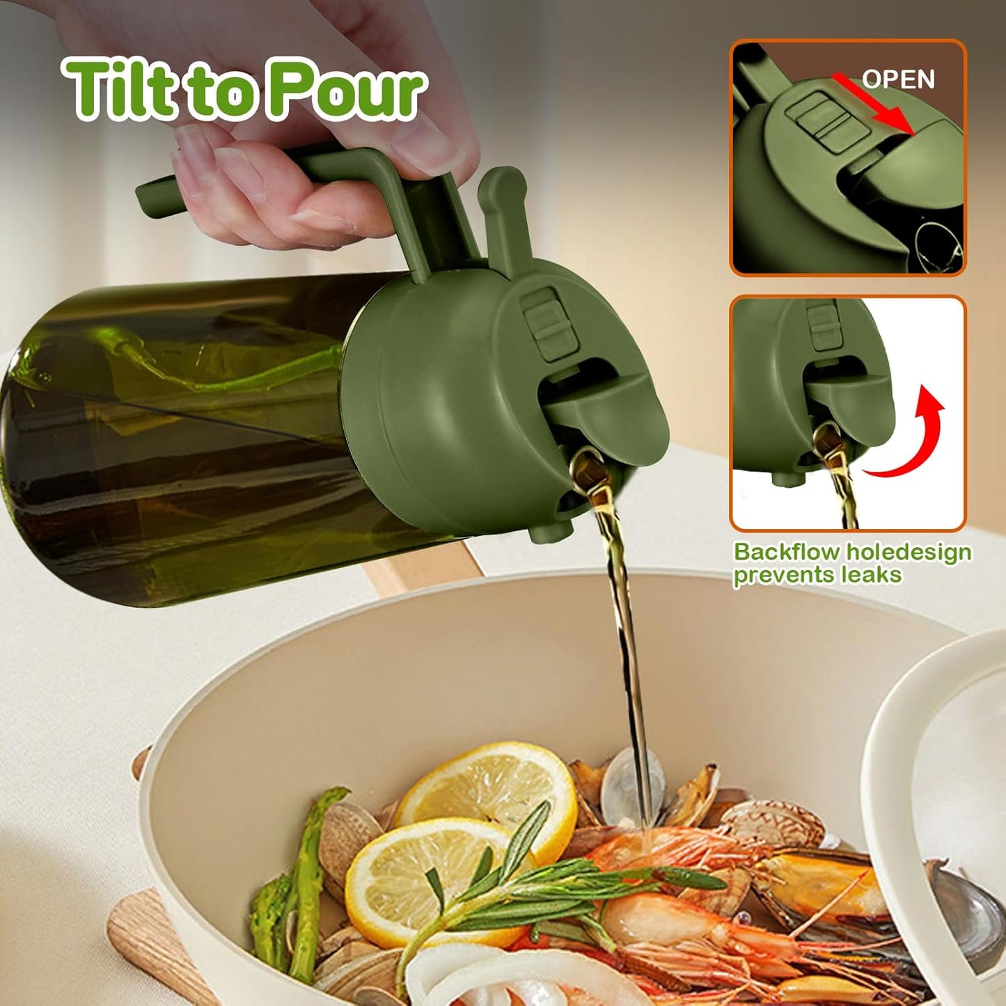 YARRAMATE 16oz Dark Green Oil Sprayer - Premium Food-Grade 2-in-1 Olive Oil Dispenser for Cooking & BBQ
