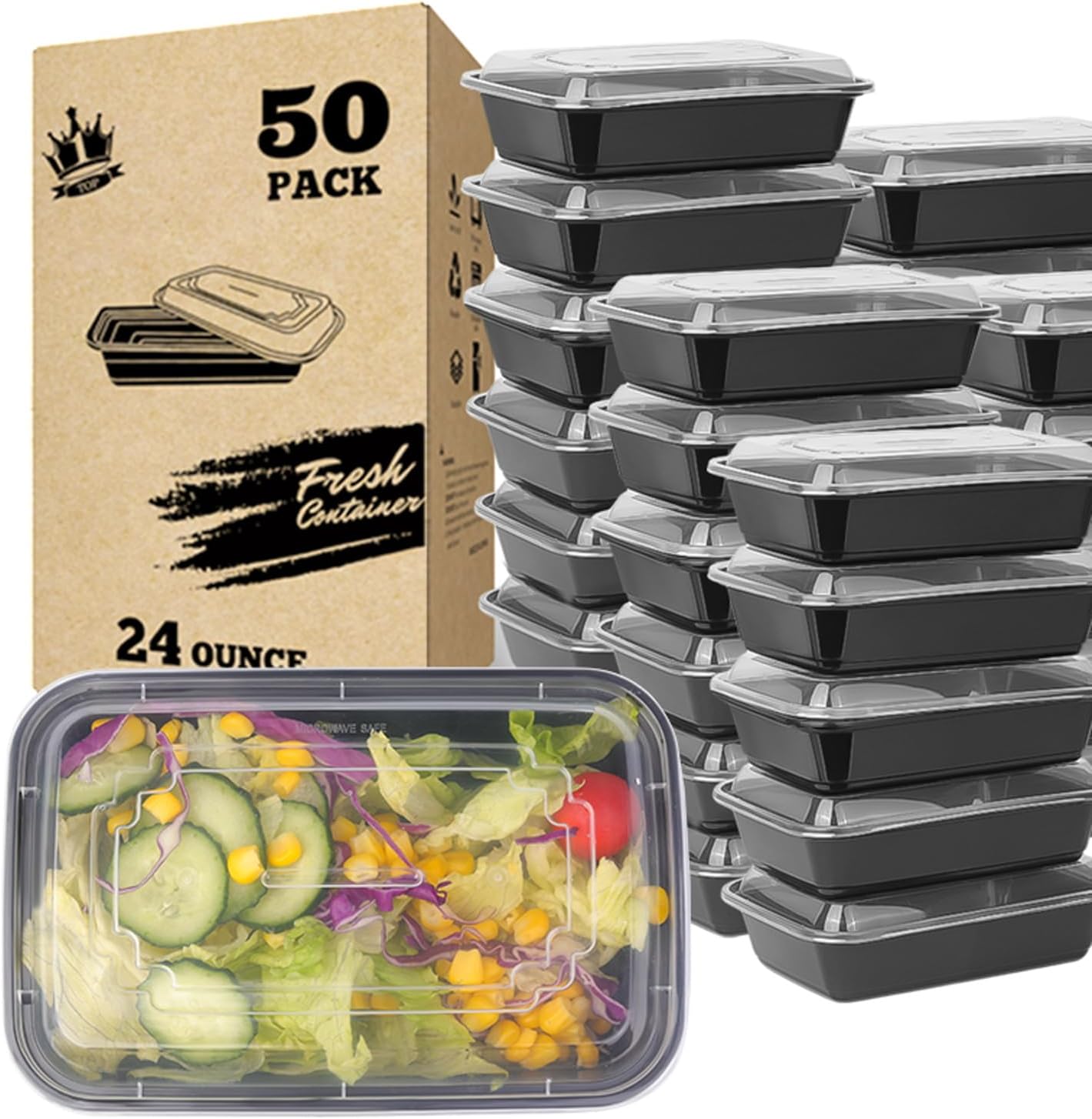 Skiennix Meal Prep Containers - BPA-Free, Stackable & Leak-Resistant Bento Box | 24 Ounces, Microwave & Dishwasher Safe
