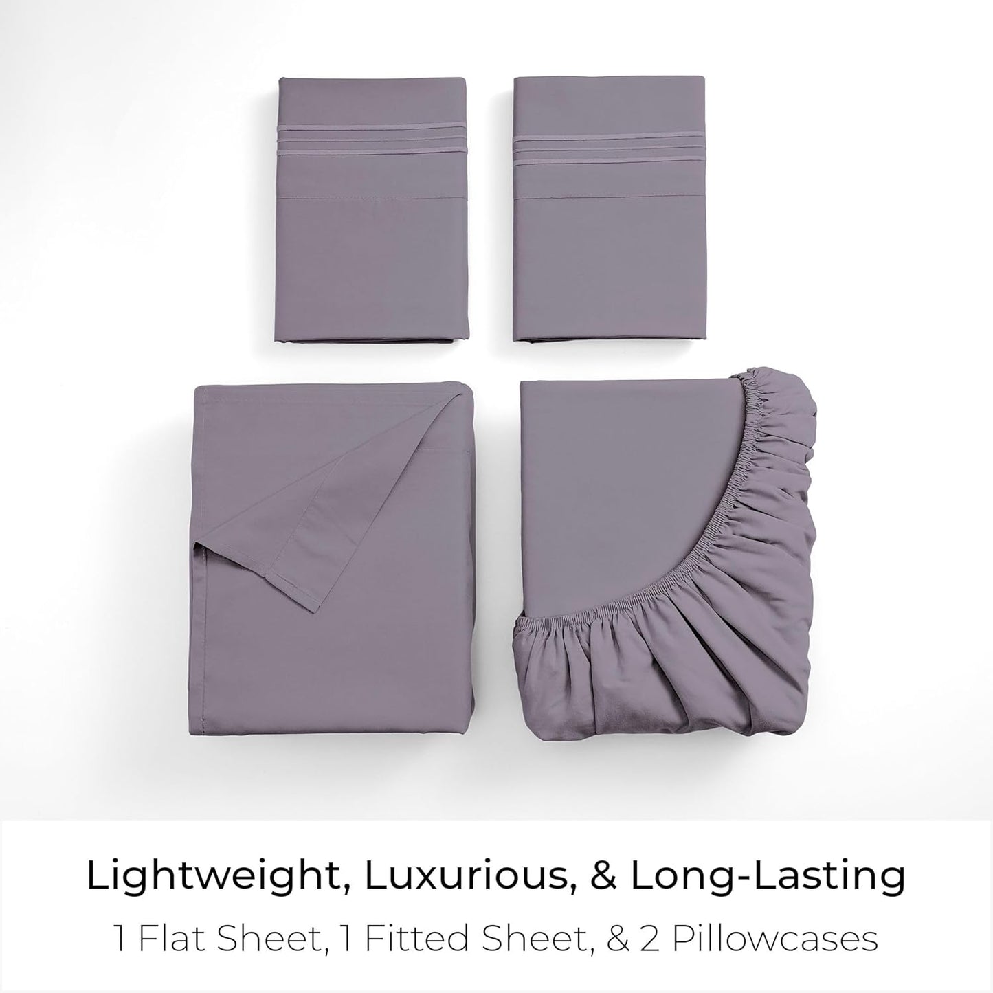 Mellanni King Sheets Set - 4 PC Hotel Luxury Bedding | Extra Soft, Cooling, Wrinkle-Resistant (Hazy Lilac)