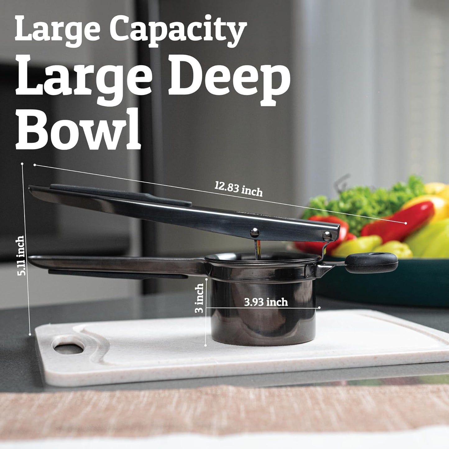 PriorityChef 15oz Potato Ricer - Heavy Duty Stainless Steel Masher with 3 Discs | All Black Design