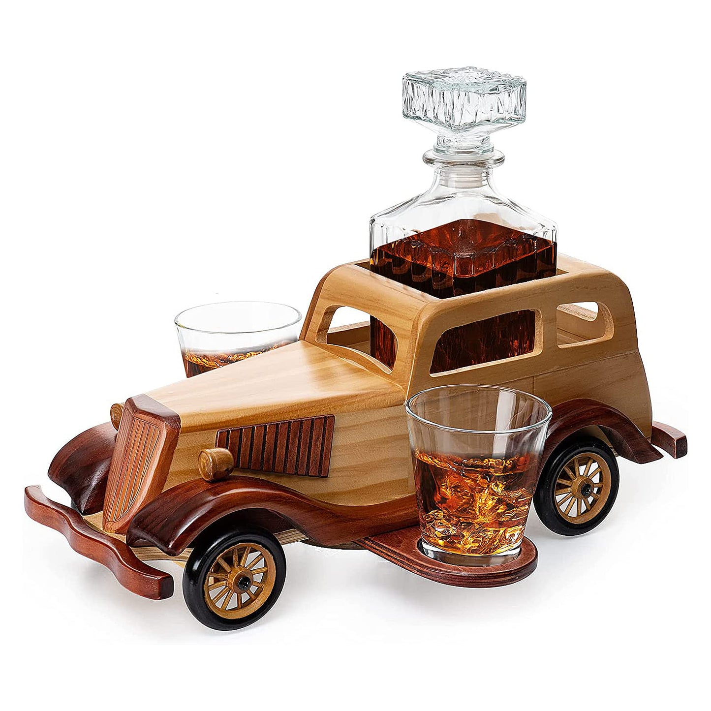 Vintage Car Decanter Set, Large Bar Centerpiece - 750ml Decanter + 2 Shot Glasses, Whiskey Gifts for Men, Dad, Birthday, Limited Edition, Great Bar Gift - Elevate Your Drinking Experience