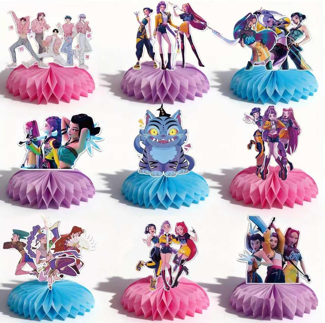 Skiennix Kpop Style Table Decorations Set - 9 Honeycomb Centerpieces with Double-Sided Fantasy Idol Designs