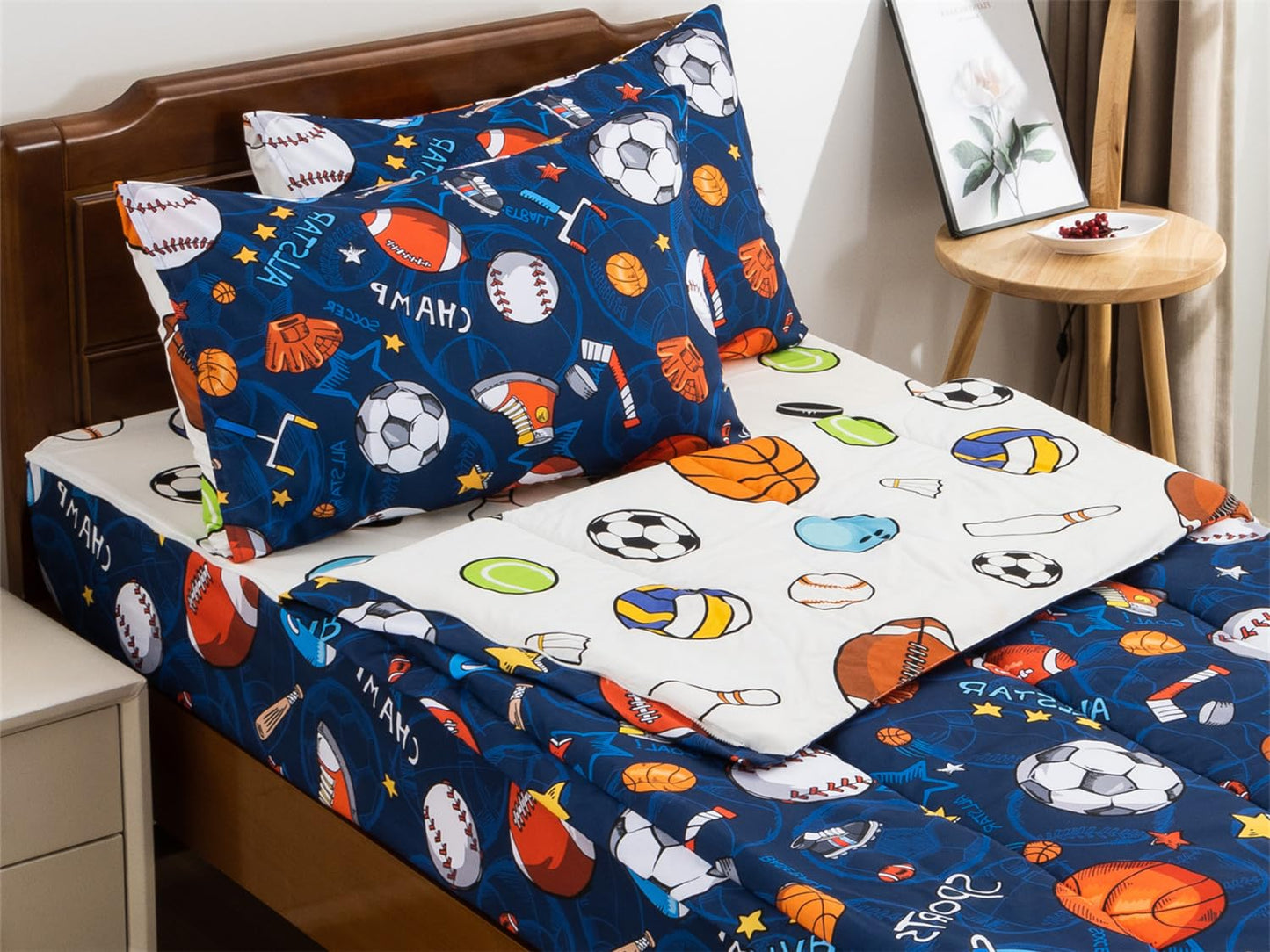 NTBED Sport Basketball Printed Zipper Bedding Sets Twin Lightweight Microfiber Football Comforter Sets with Fitted Sheet Pillow Covers,Blue