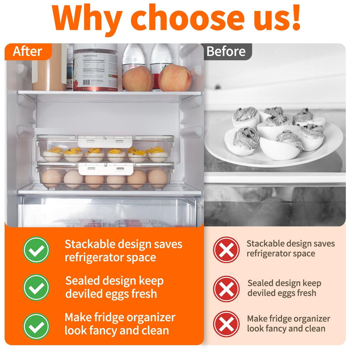 MesRosa Deviled Egg Containers with Lid and Handle, Durable Clear Plastic Deviled Egg Carrier Storage 24 Eggs, Stackable Egg Holder for Fridge, Portable Tray Platter for Party & Picnics-1 Pack White