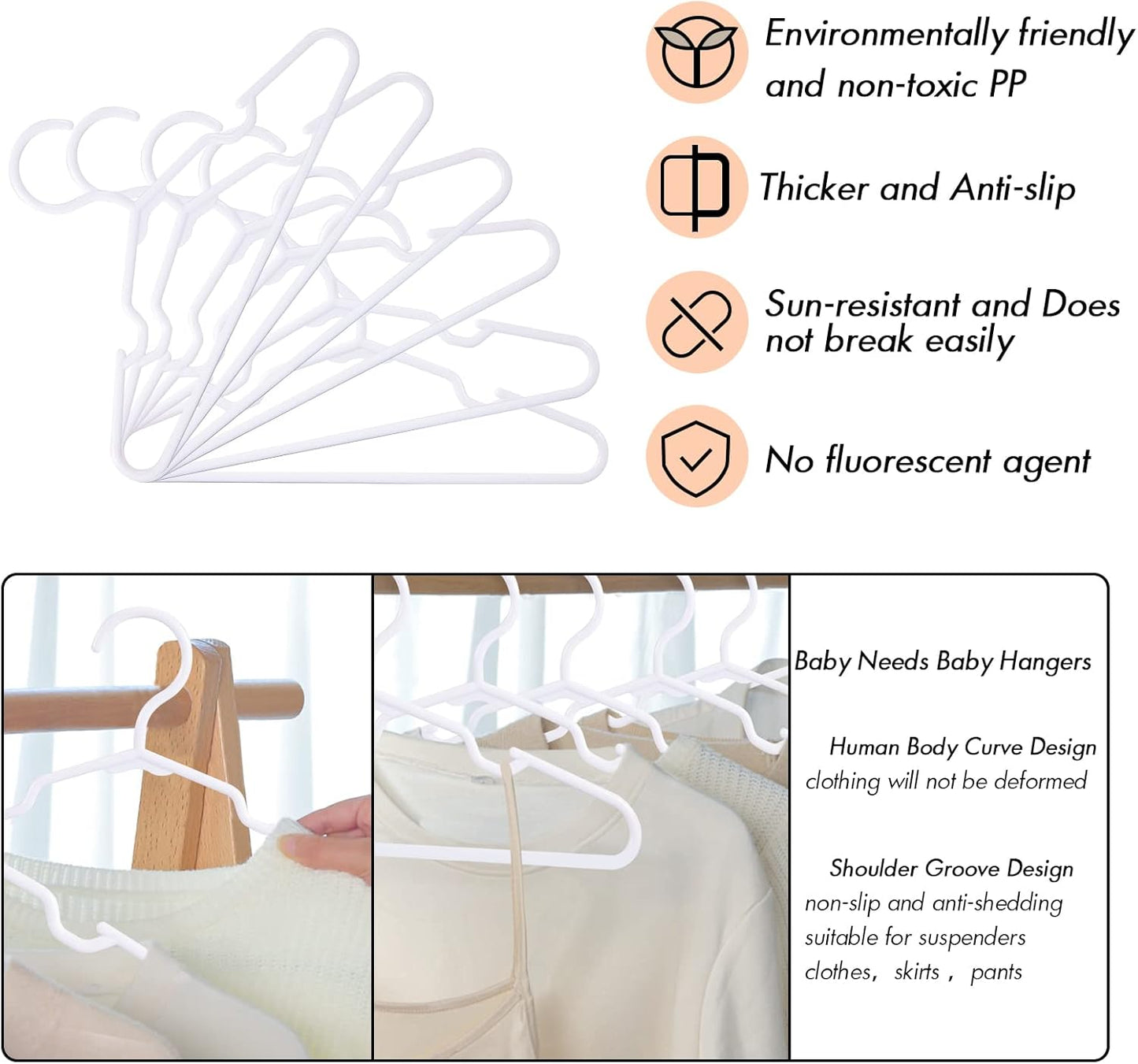 Kids Hangers 100 Pack by [Brand Name] - Durable Non-Slip Plastic Hangers for Toddler & Child Clothes | 11.6 Inch