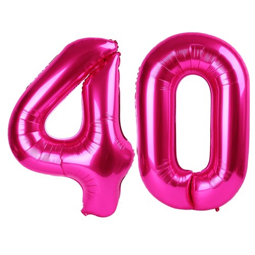 Hot Pink Number 40 Balloon 40 inch, 40 Number Balloons, 40th Birthday Decorations, 40 Year Old Women Hot Pink Party Supplies