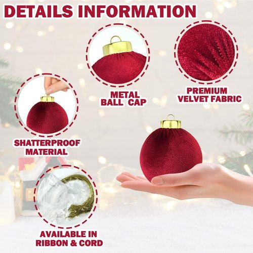 Dark Red Velvet Balls Ornaments for Christmas Tree 15 PCS, 3.15 Inch Large Shatterproof Earth Tones Christmas Bulb Ornaments Set-Decorative Hanging Baubles, Flocked Classic Decor for Holiday(Burgundy)