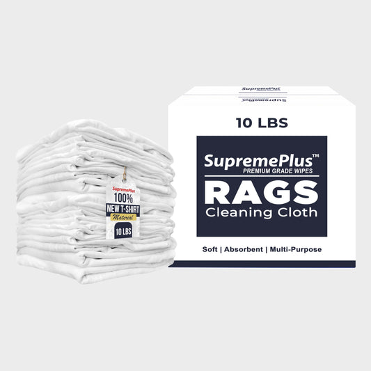 SupremePlus Premium New White Cotton Knit T-Shirt Rags (10 lbs. Box of Rags) - Lint-Free, Soft & Absorbent Cleaning Cloths for Auto, Paint, Garage, Staining & Polishing