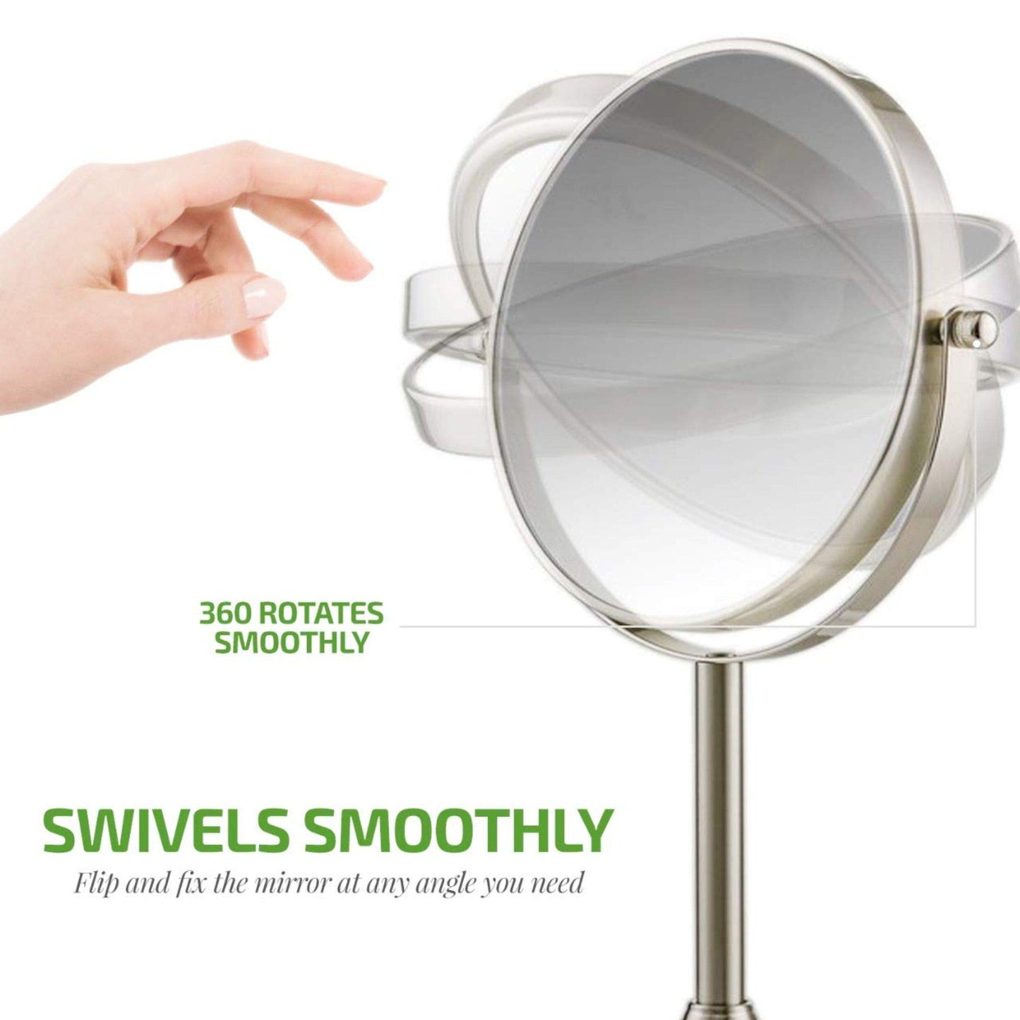 OVENTE 7'' Tabletop Makeup Mirror with 1X/7X Magnification, 360° Swivel Design and Double-Sided Free-Standing Vanity Mirror Perfect for Dresser, Bedroom and Office Desk, Nickel Brushed MNLCT70BR1X7X